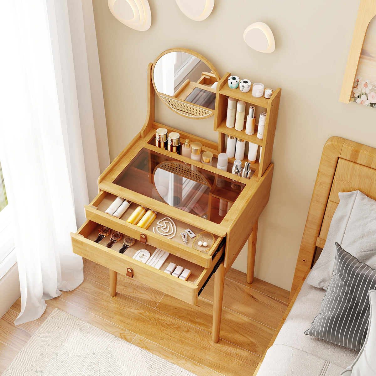 Compact Vanity Desk, 23.5 Inch, With Mirror, Natural Makeup Vanities at Gallery Canada