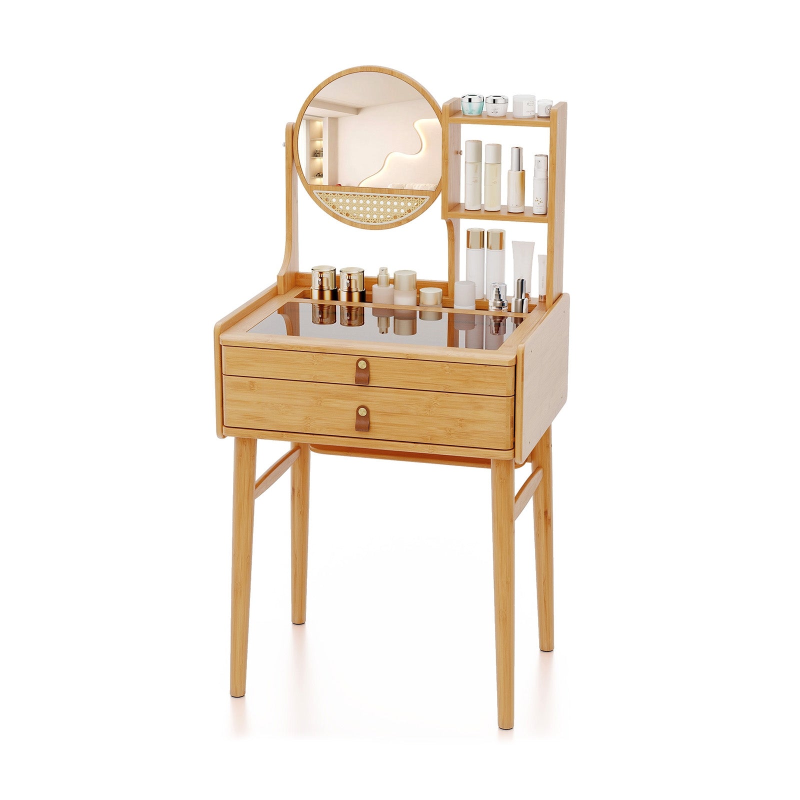 Compact Vanity Desk, 23.5 Inch, With Mirror, Natural Makeup Vanities Natural at Gallery Canada