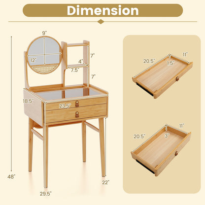 Compact Vanity Desk, 23.5 Inch, With Mirror, Natural Makeup Vanities at Gallery Canada