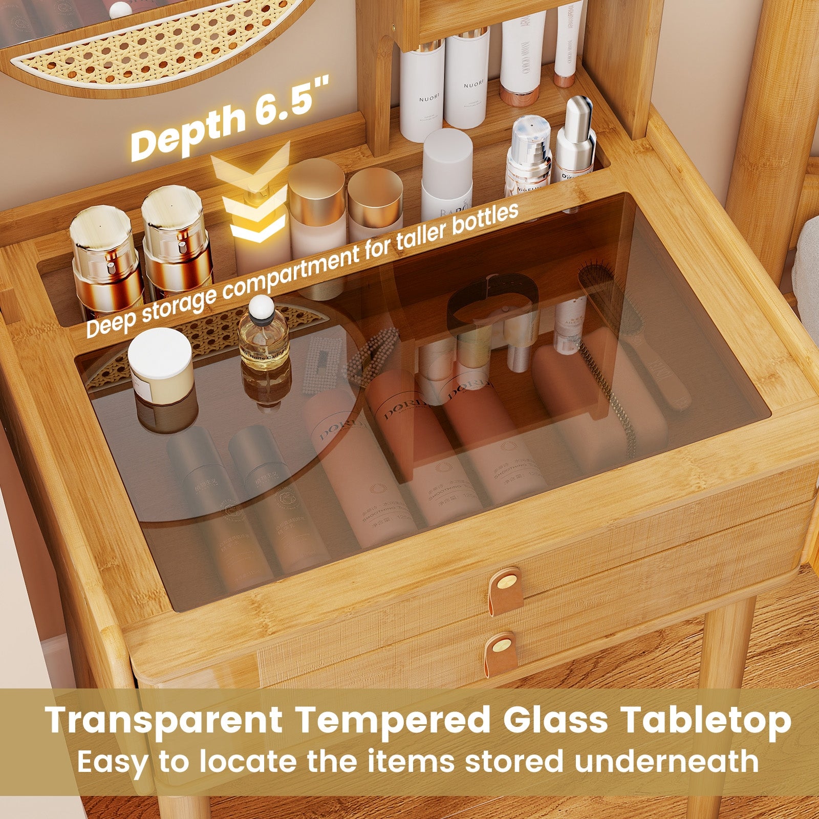 Compact Vanity Desk, 23.5 Inch, With Mirror, Natural Makeup Vanities at Gallery Canada
