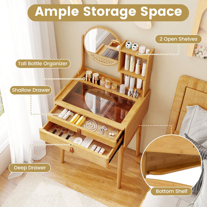 Small Vanity Desk And Stool Set With Mirror, 2 Drawers, Natural Makeup Vanities at Gallery Canada