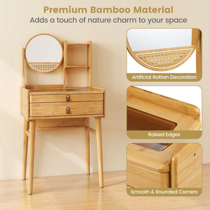 Small Vanity Desk And Stool Set With Mirror, 2 Drawers, Natural Makeup Vanities at Gallery Canada