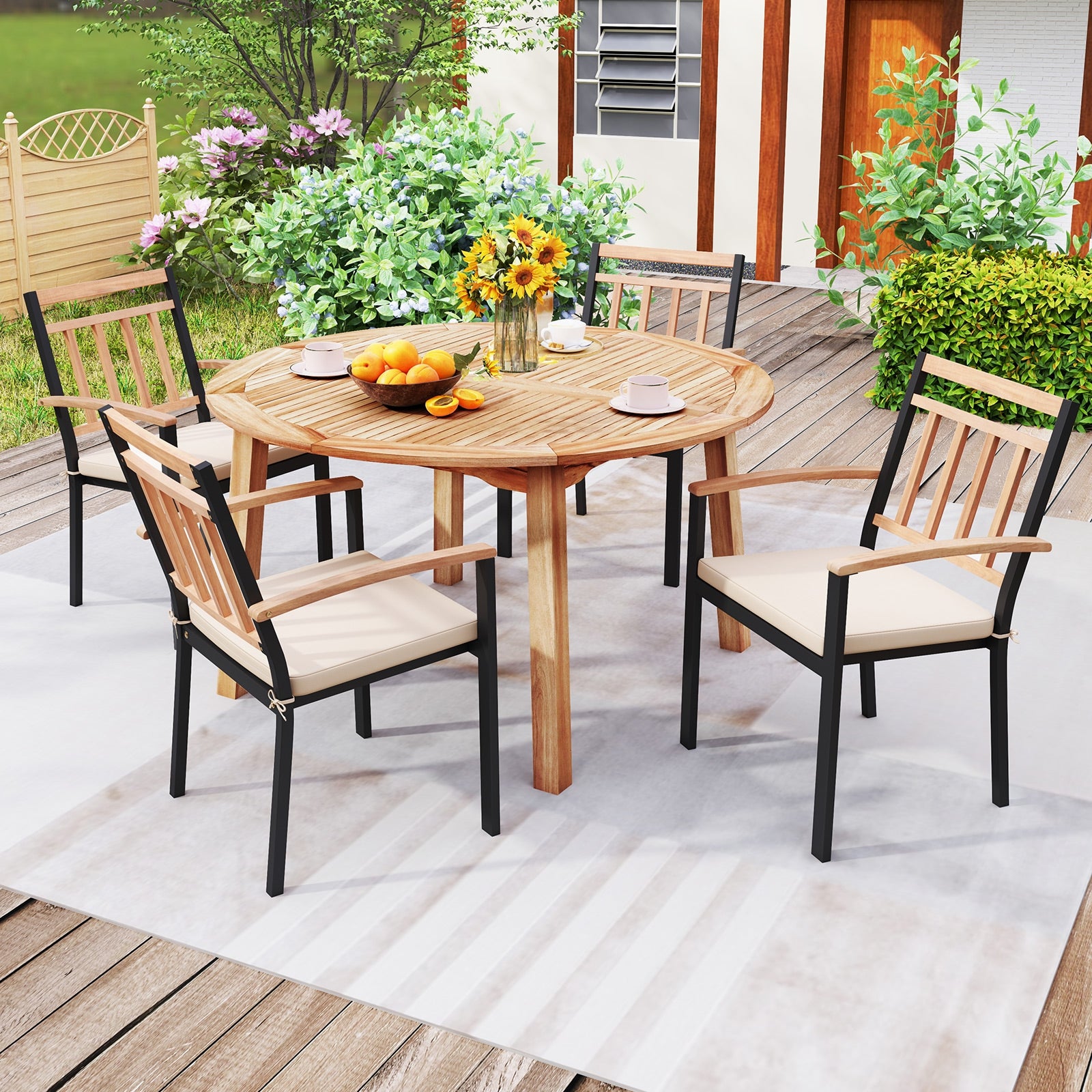 53 Inch Acacia Wood Dining Table, Seats 4-6, Natural Patio Dining Tables at Gallery Canada