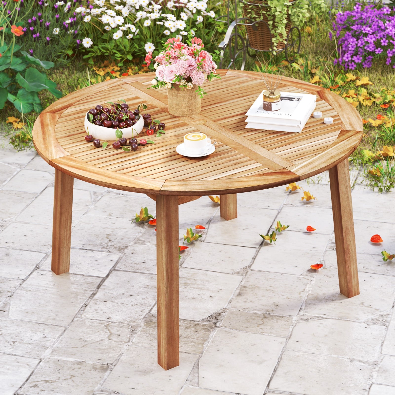 53 Inch Acacia Wood Dining Table, Seats 4-6, Natural Patio Dining Tables at Gallery Canada