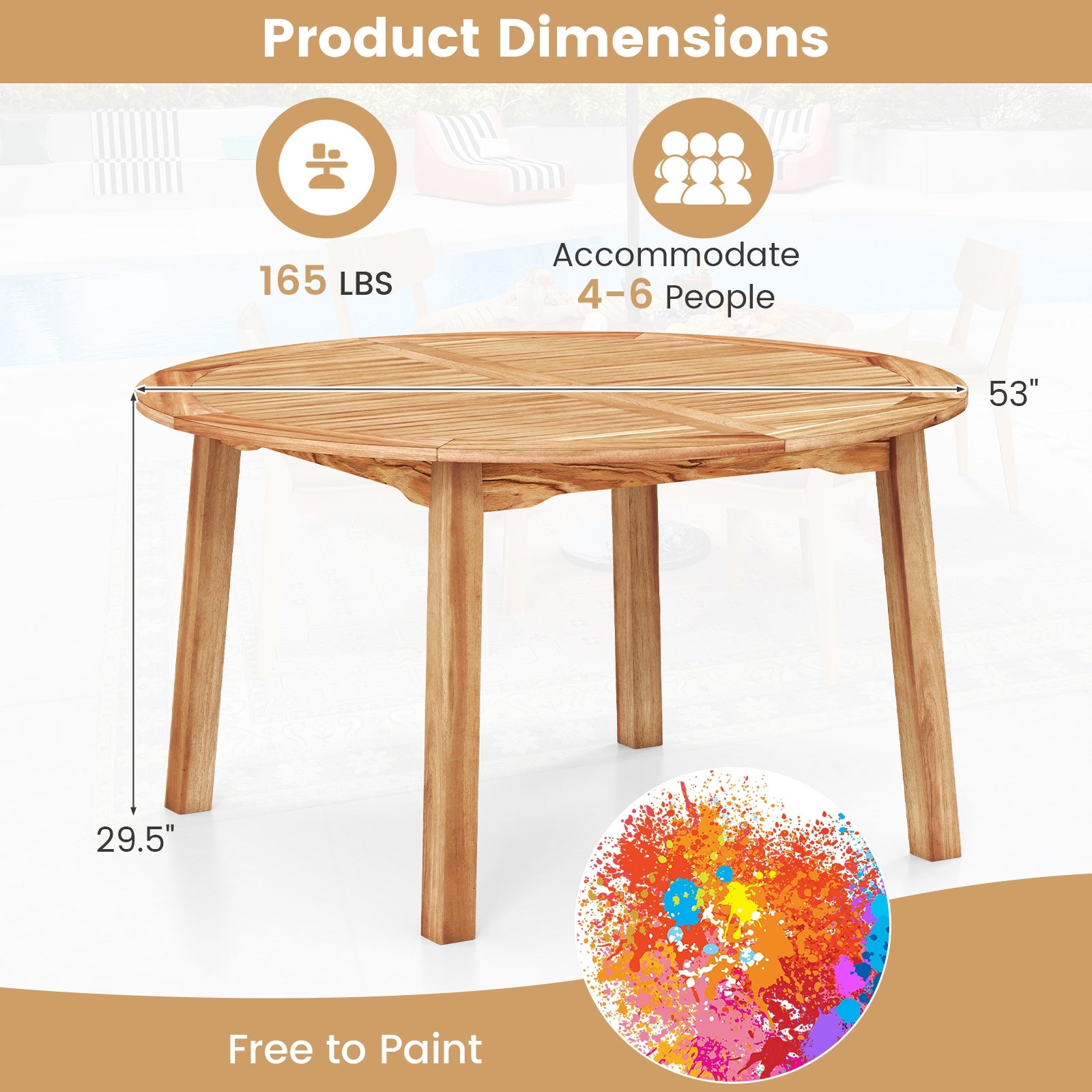 53 Inch Acacia Wood Dining Table, Seats 4-6, Natural Patio Dining Tables at Gallery Canada