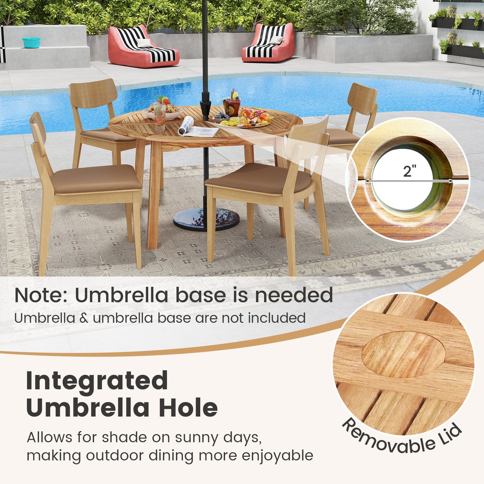 53 Inch Acacia Wood Dining Table, Seats 4-6, Natural Patio Dining Tables at Gallery Canada