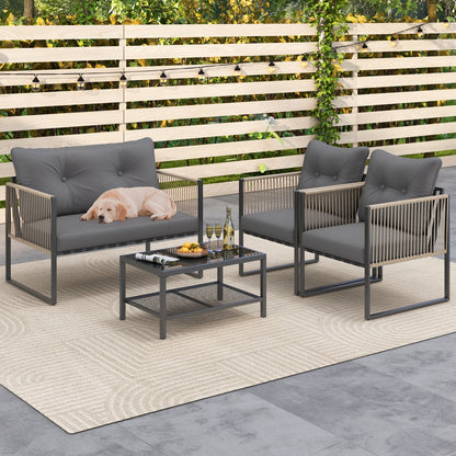 4-Piece Outdoor PE Rattan Conversation Sofa Set, Grey Patio Conversation Sets at Gallery Canada