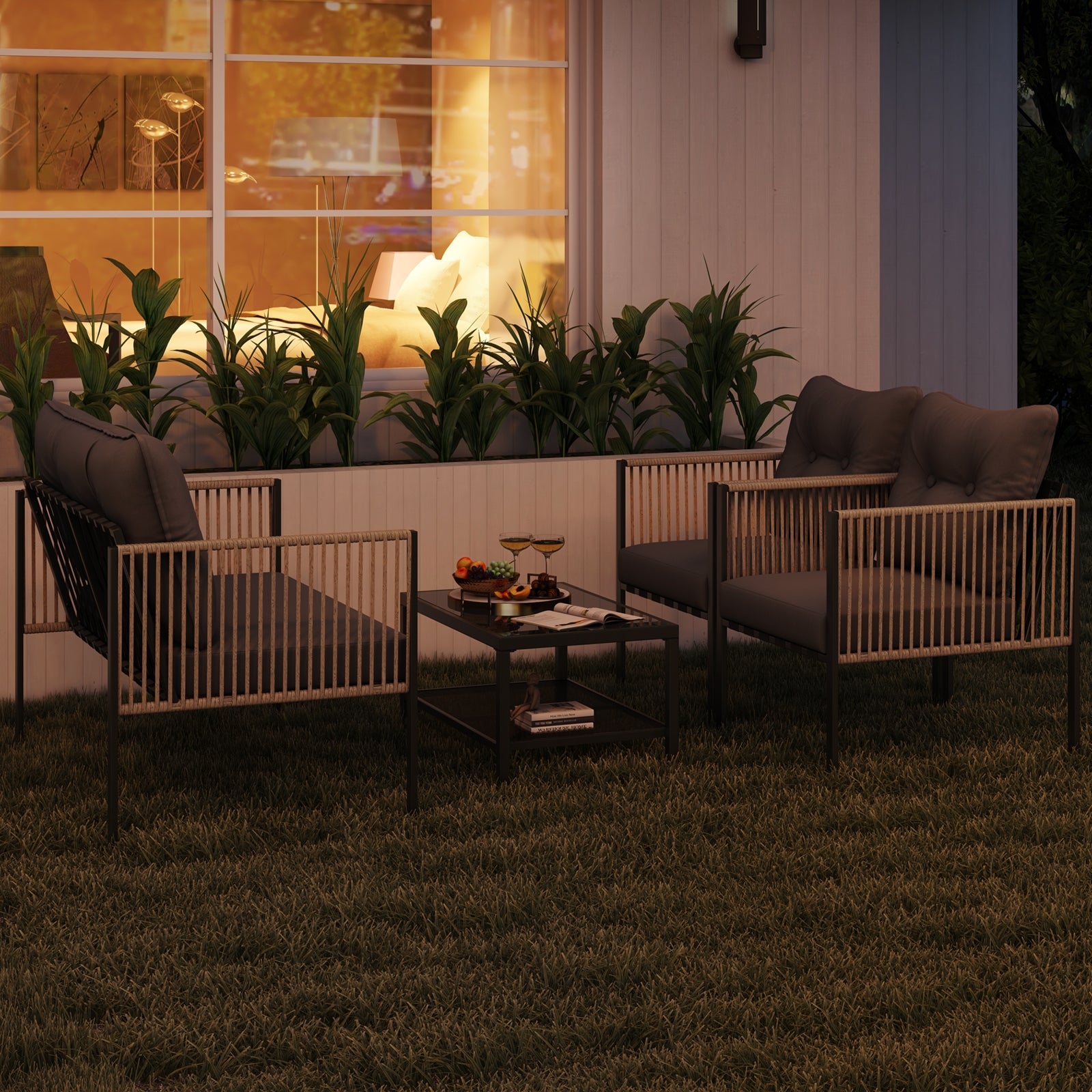 4-Piece Outdoor PE Rattan Conversation Sofa Set, Grey Patio Conversation Sets at Gallery Canada
