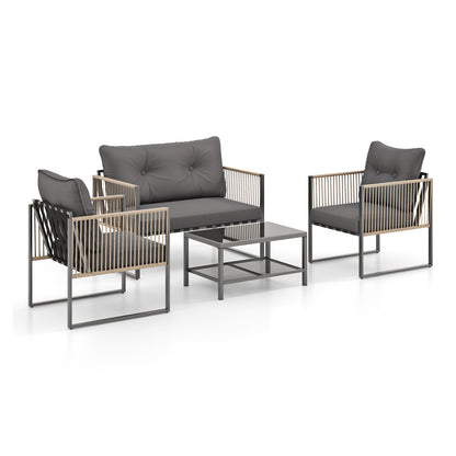 4-Piece Outdoor PE Rattan Conversation Sofa Set, Grey Patio Conversation Sets at Gallery Canada