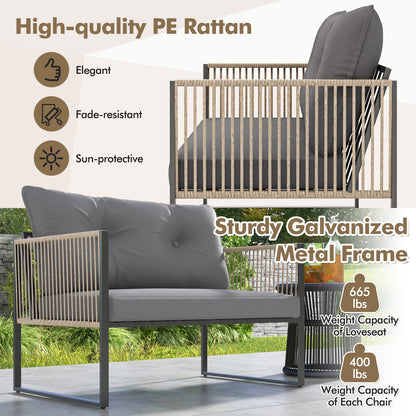 4-Piece Outdoor PE Rattan Conversation Sofa Set, Grey Patio Conversation Sets at Gallery Canada