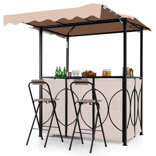 Grill Gazebo With Awning, 3-Piece BBQ Canopy, Double-Tier Soft Top, Coffee