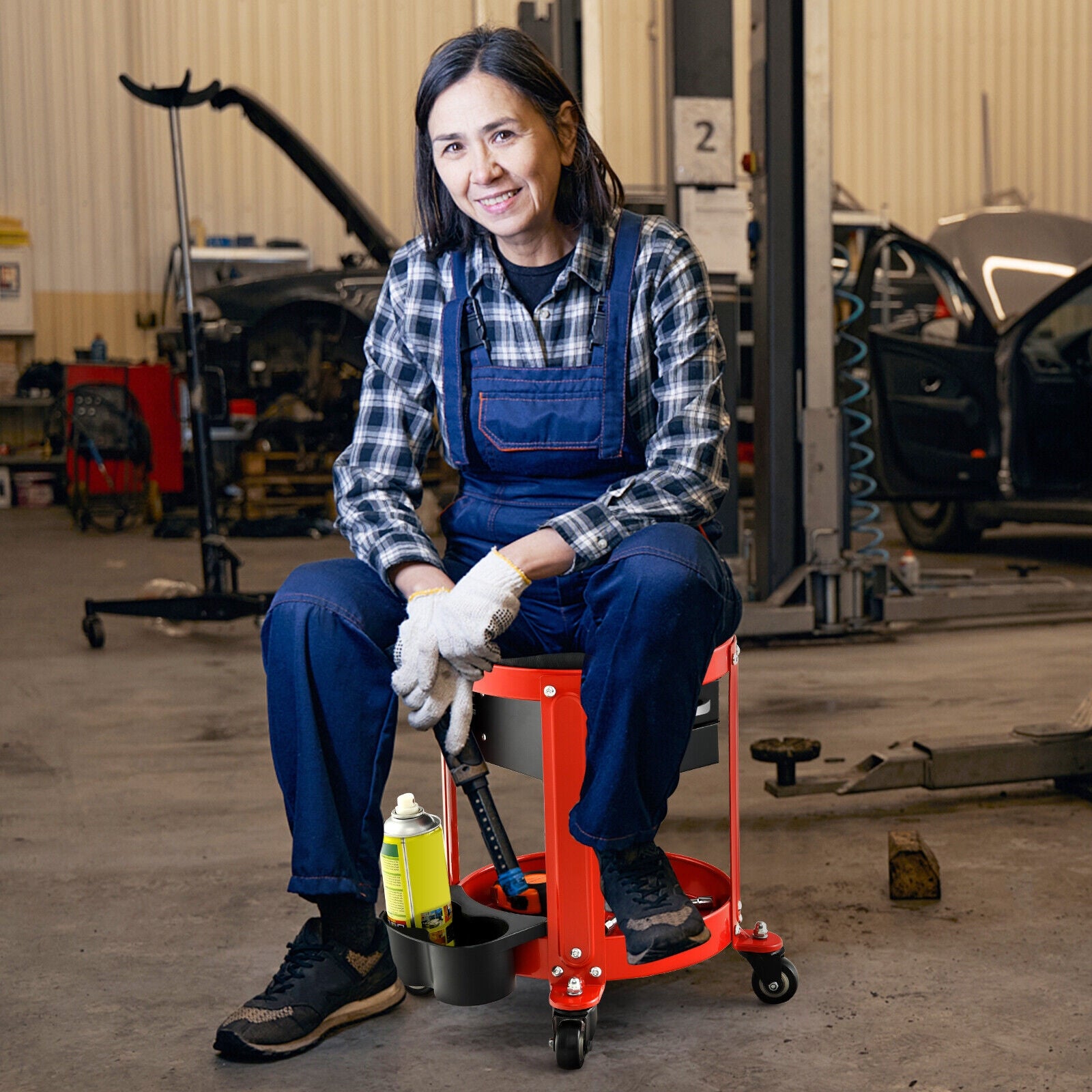 Rolling Mechanic Stool, Removable Padded Seat, Drawers Garages at Gallery Canada