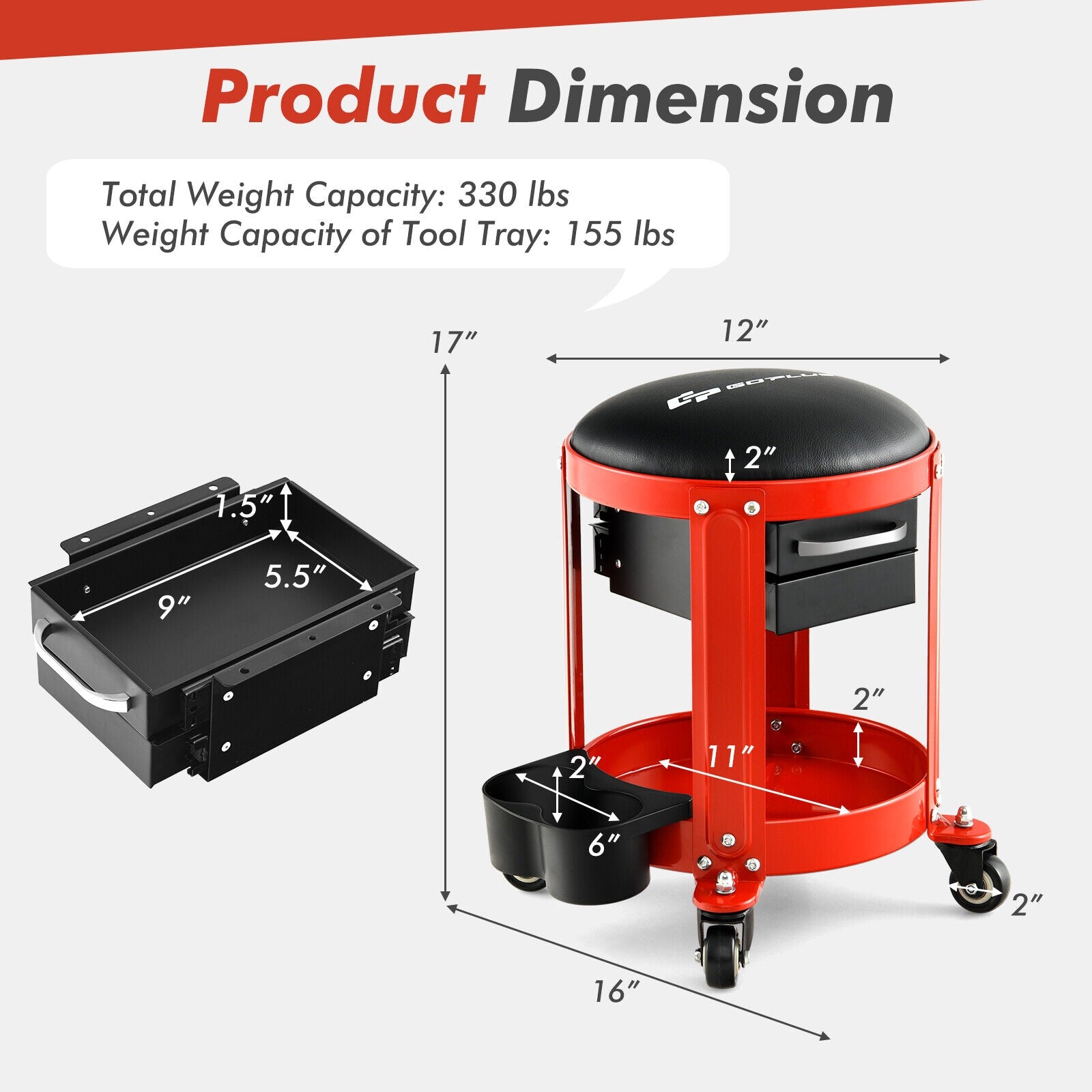 Rolling Mechanic Stool, Removable Padded Seat, Drawers Garages at Gallery Canada