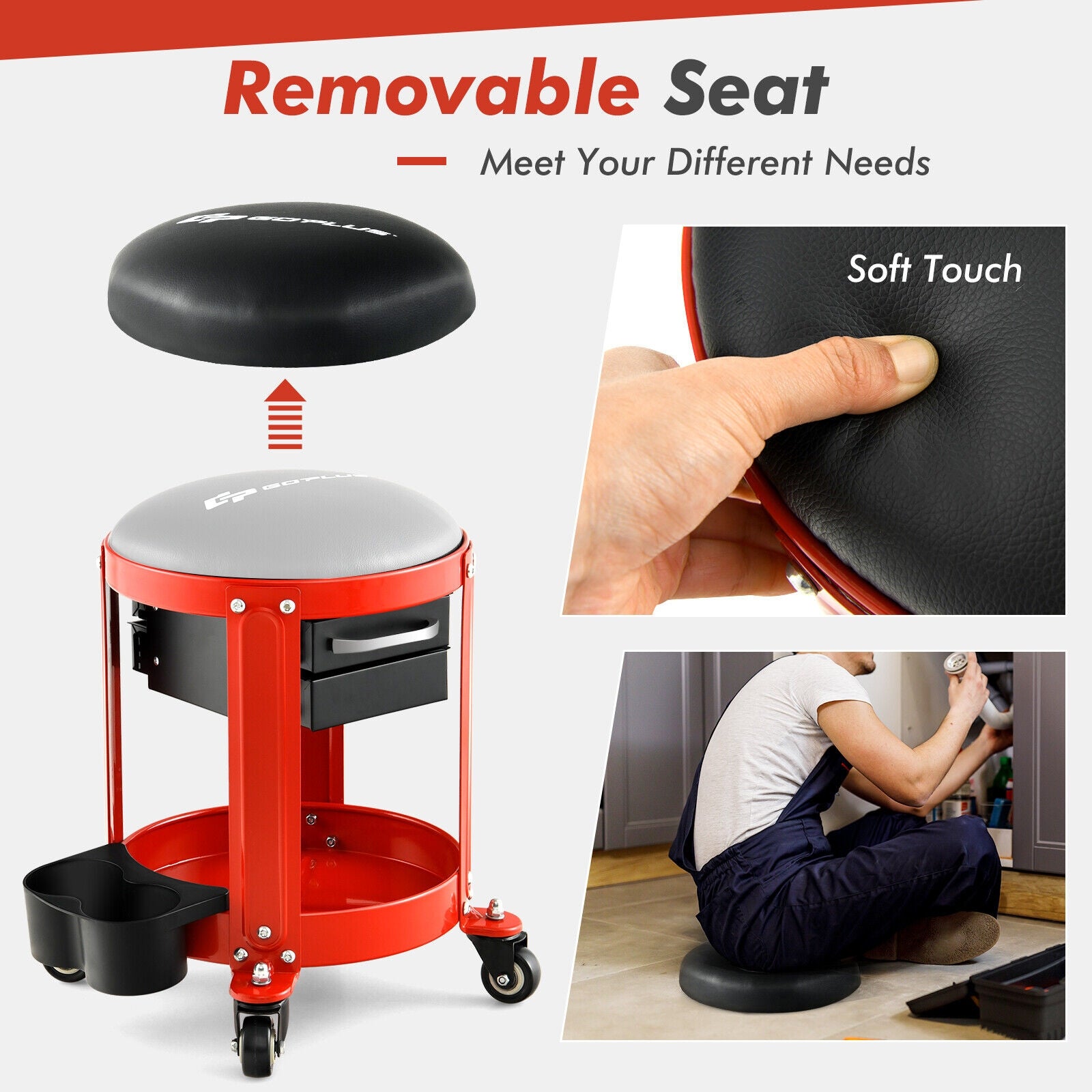 Rolling Mechanic Stool, Removable Padded Seat, Drawers Garages at Gallery Canada
