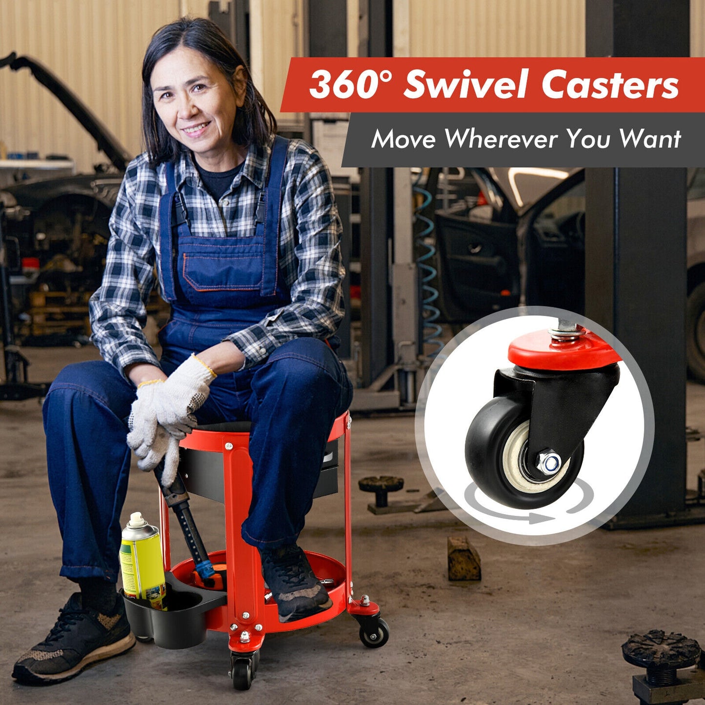 Rolling Mechanic Stool, Removable Padded Seat, Drawers Garages at Gallery Canada