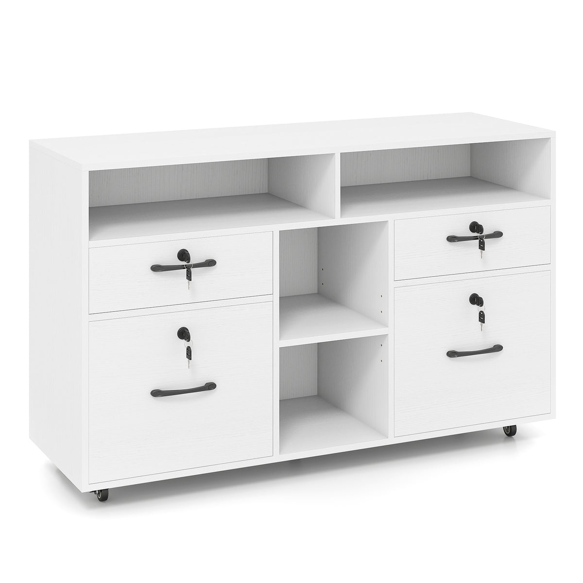Mobile Lateral File Cabinet With Lock, Rolling Printer Stand, White File Cabinets White at Gallery Canada
