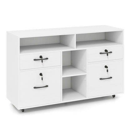 Mobile Lateral File Cabinet With Lock, Rolling Printer Stand, White File Cabinets White at Gallery Canada
