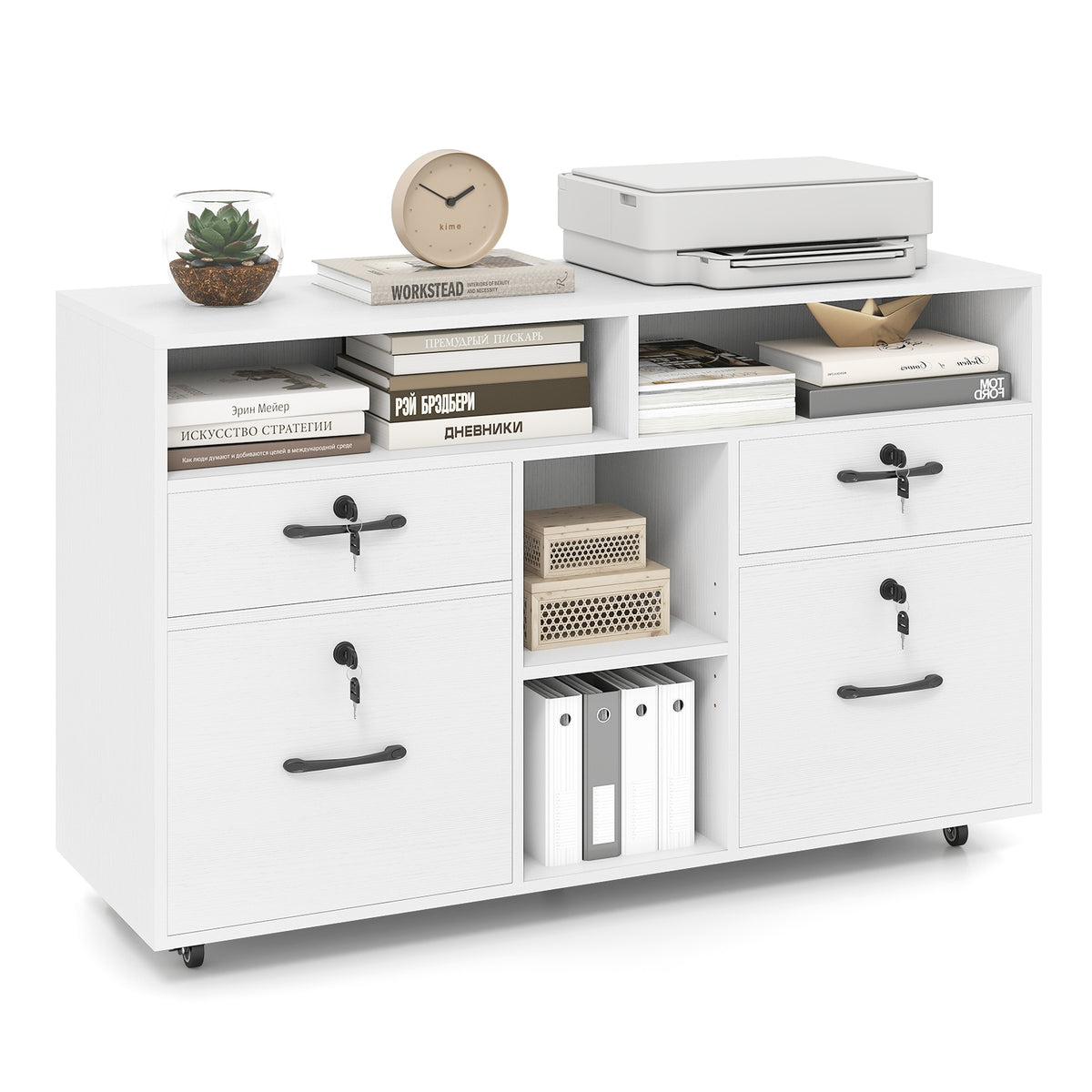 Mobile Lateral File Cabinet With Lock, Rolling Printer Stand, White File Cabinets at Gallery Canada