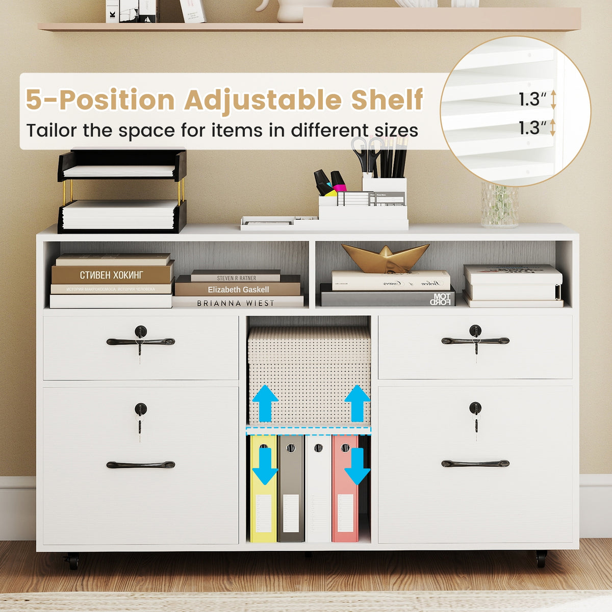 Mobile Lateral File Cabinet With Lock, Rolling Printer Stand, White File Cabinets at Gallery Canada