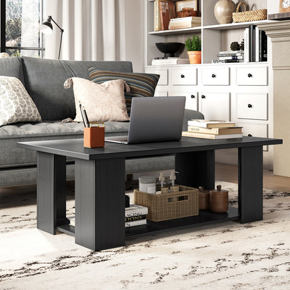 36/41 Inch Wooden Coffee Table With Storage Shelf, Black Coffee Tables at Gallery Canada