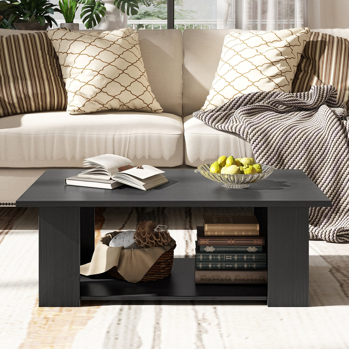 36/41 Inch Wooden Coffee Table With Storage Shelf, Black Coffee Tables at Gallery Canada