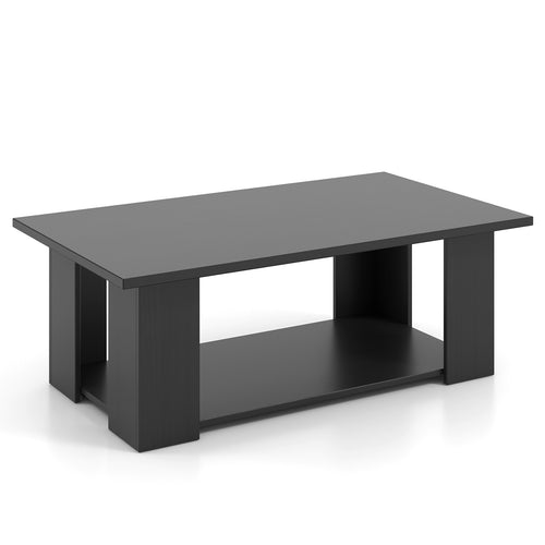 36/41 Inch Wooden Coffee Table With Storage Shelf, Black