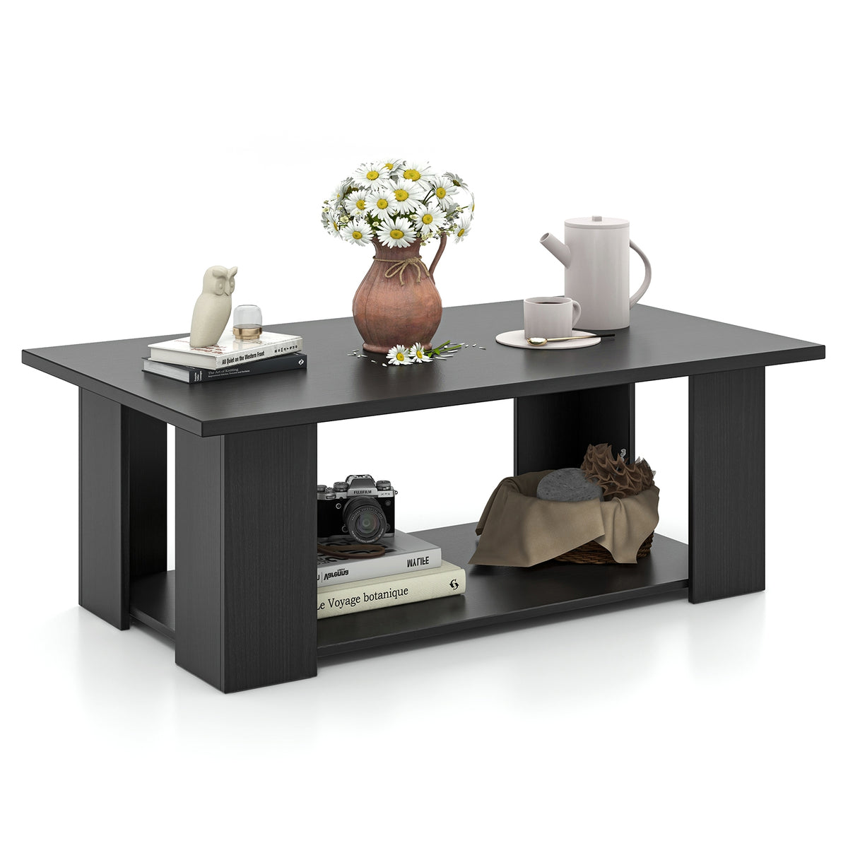 36/41 Inch Wooden Coffee Table With Storage Shelf, Black Coffee Tables at Gallery Canada
