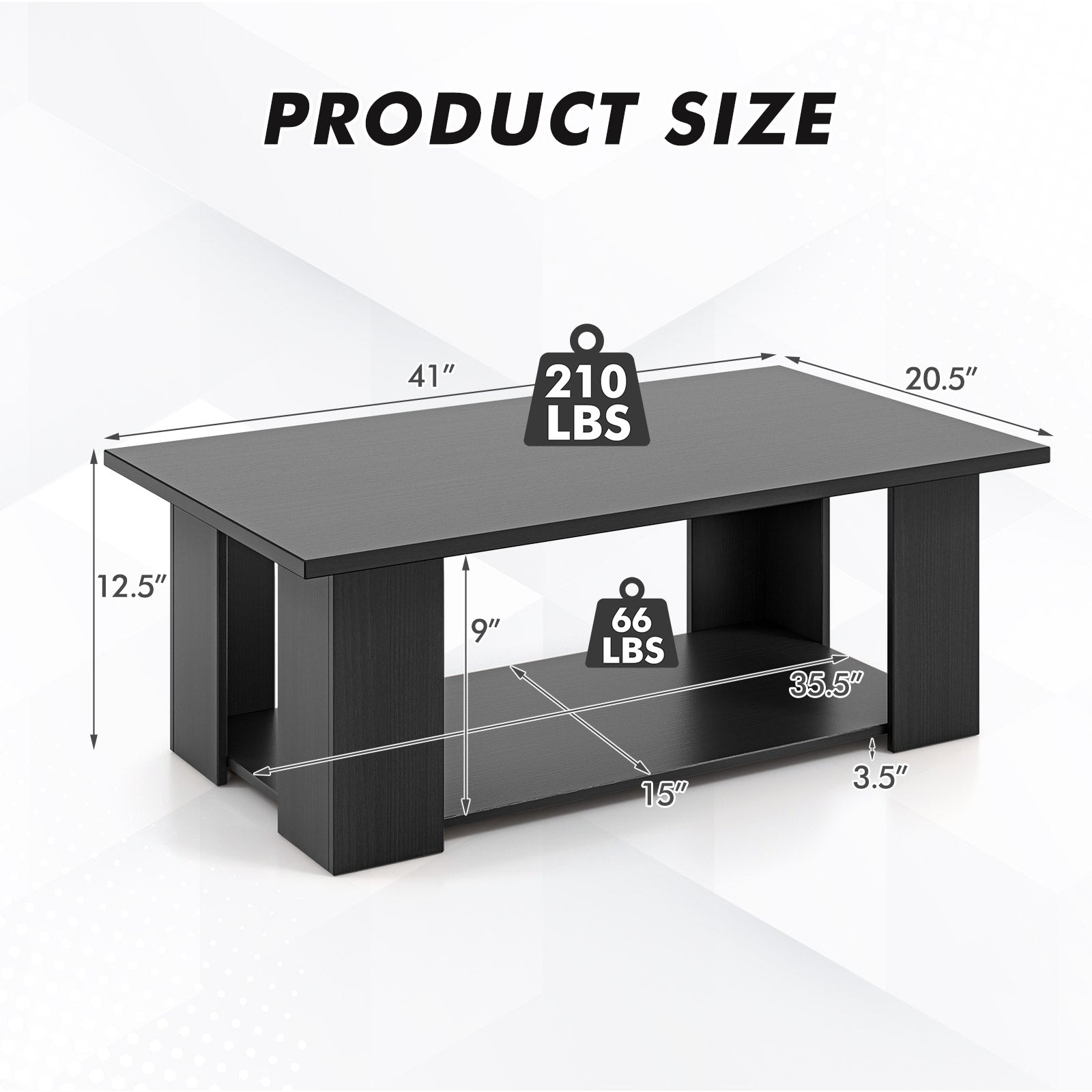 36/41 Inch Wooden Coffee Table With Storage Shelf, Black Coffee Tables at Gallery Canada