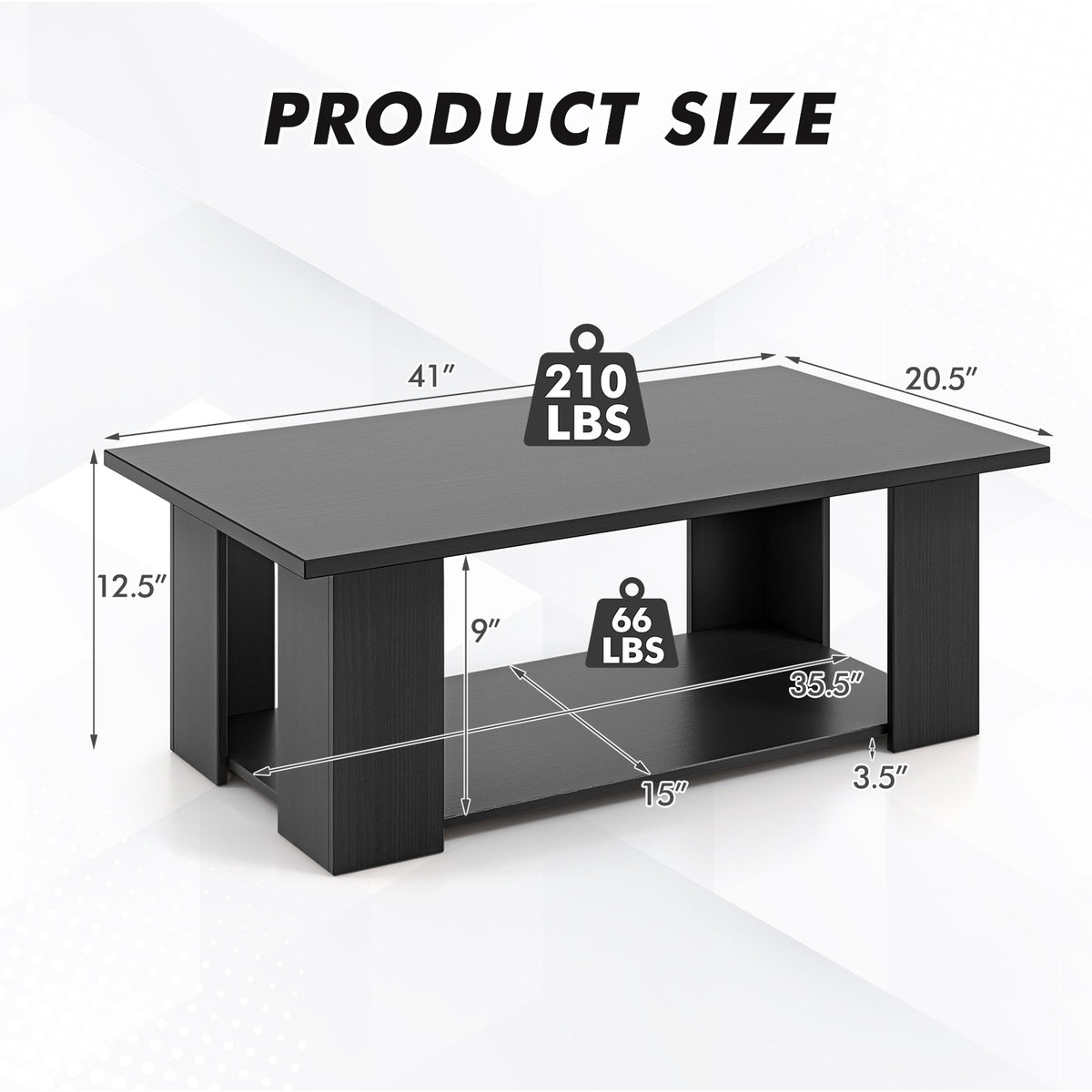 36/41 Inch Wooden Coffee Table With Storage Shelf, Black Coffee Tables at Gallery Canada