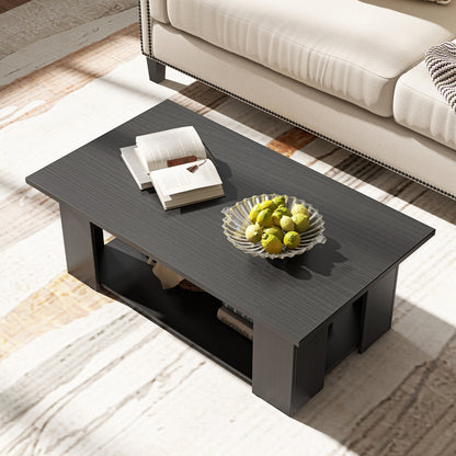 36/41 Inch Wooden Coffee Table With Storage Shelf, Black Coffee Tables at Gallery Canada