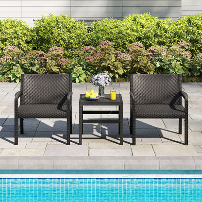 3 Piece Patio Furniture Set, 2 Rattan Armchairs, 25 Inch Side Table, Black Patio Conversation Sets at Gallery Canada