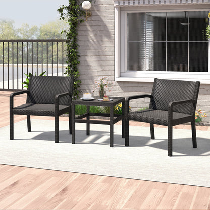 3 Piece Patio Furniture Set, 2 Rattan Armchairs, 25 Inch Side Table, Black Patio Conversation Sets at Gallery Canada