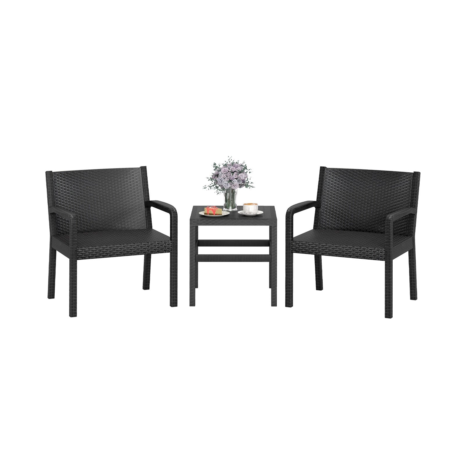3 Piece Patio Furniture Set, 2 Rattan Armchairs, 25 Inch Side Table, Black Patio Conversation Sets at Gallery Canada