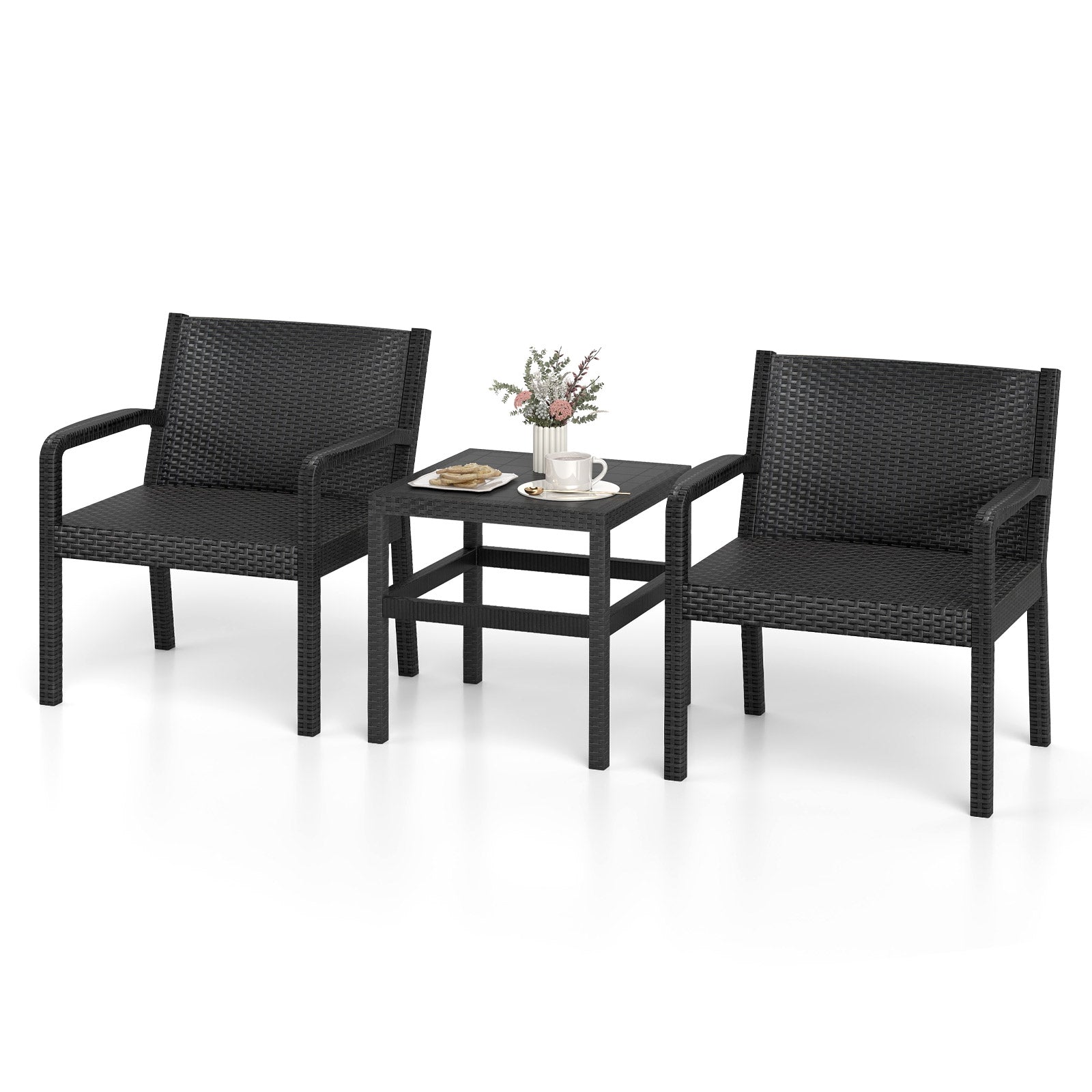 3 Piece Patio Furniture Set, 2 Rattan Armchairs, 25 Inch Side Table, Black Patio Conversation Sets at Gallery Canada