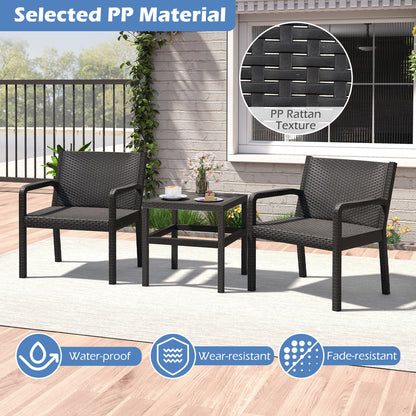 3 Piece Patio Furniture Set, 2 Rattan Armchairs, 25 Inch Side Table, Black Patio Conversation Sets at Gallery Canada