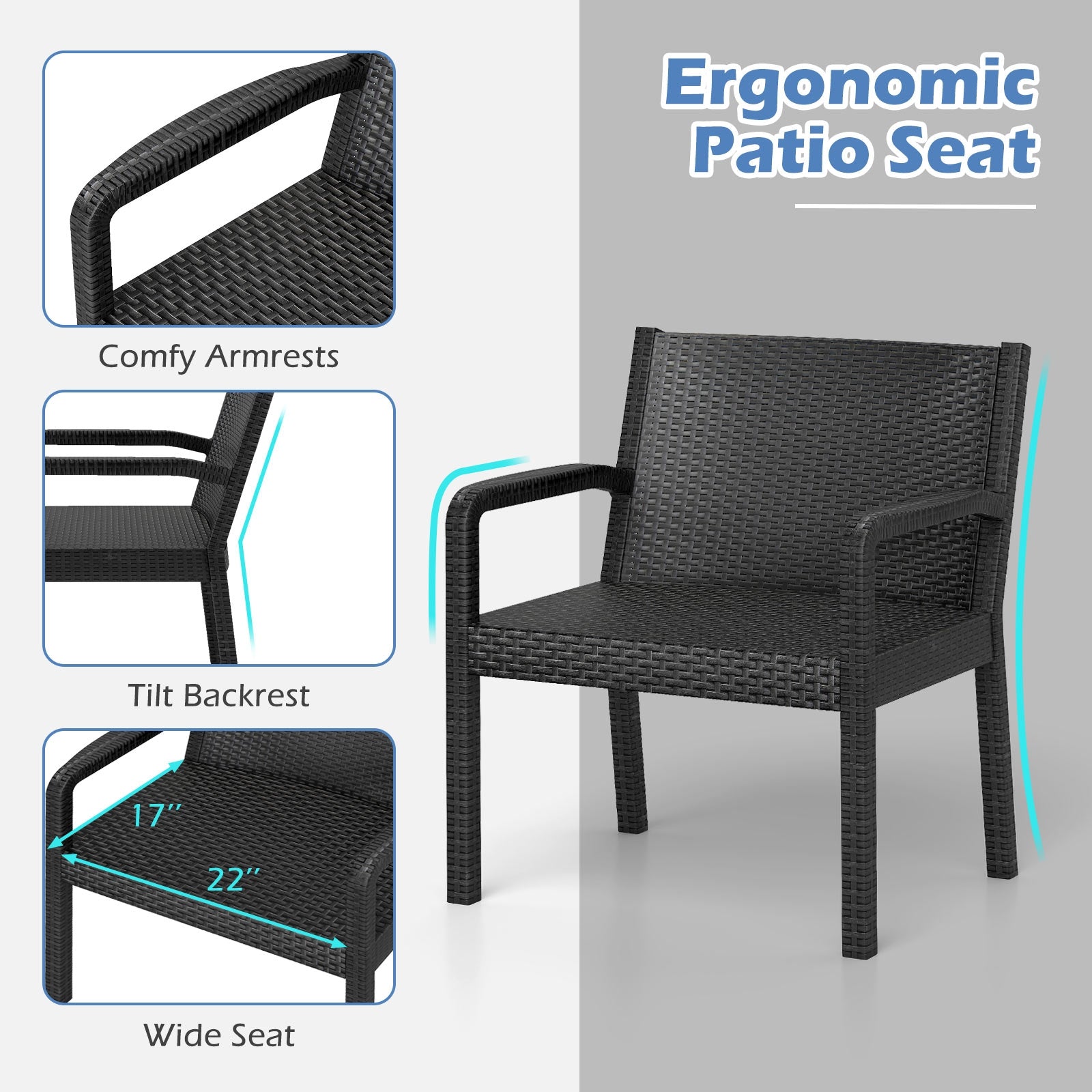 3 Piece Patio Furniture Set, 2 Rattan Armchairs, 25 Inch Side Table, Black Patio Conversation Sets at Gallery Canada