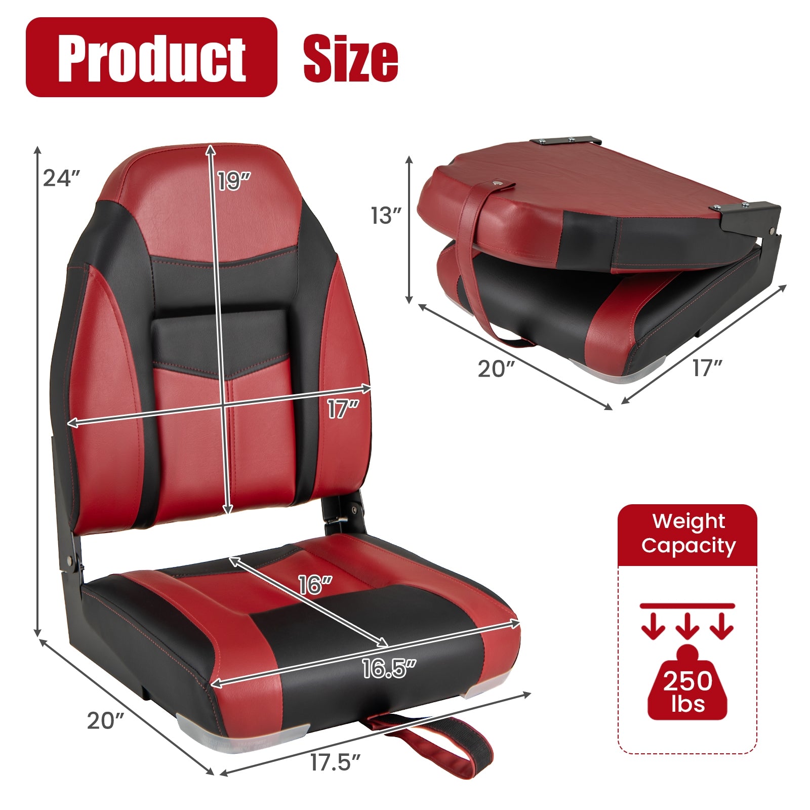 High Back Folding Boat Seat Set, 2 Pieces, Red Water Sports at Gallery Canada