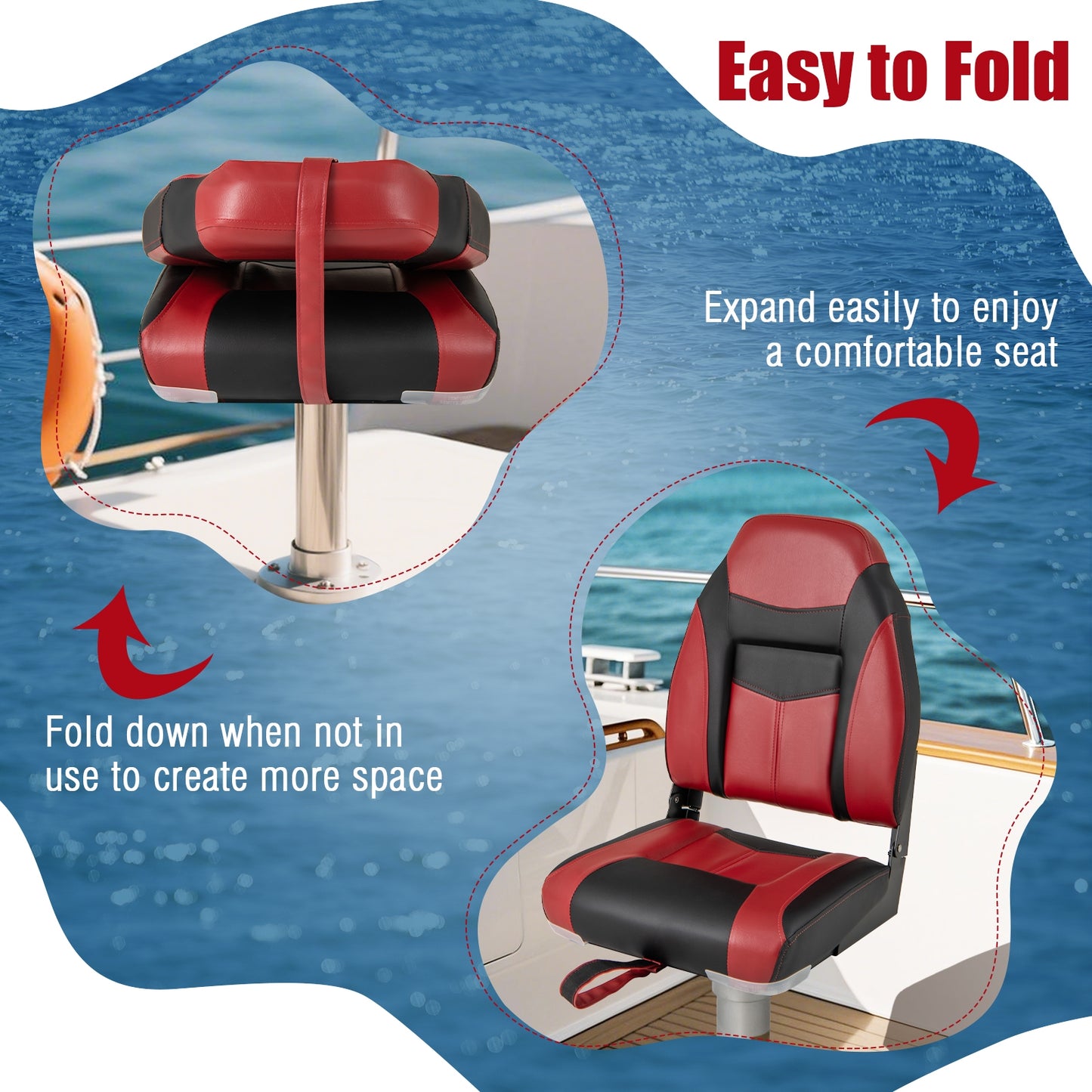 High Back Folding Boat Seat Set, 2 Pieces, Red Water Sports at Gallery Canada