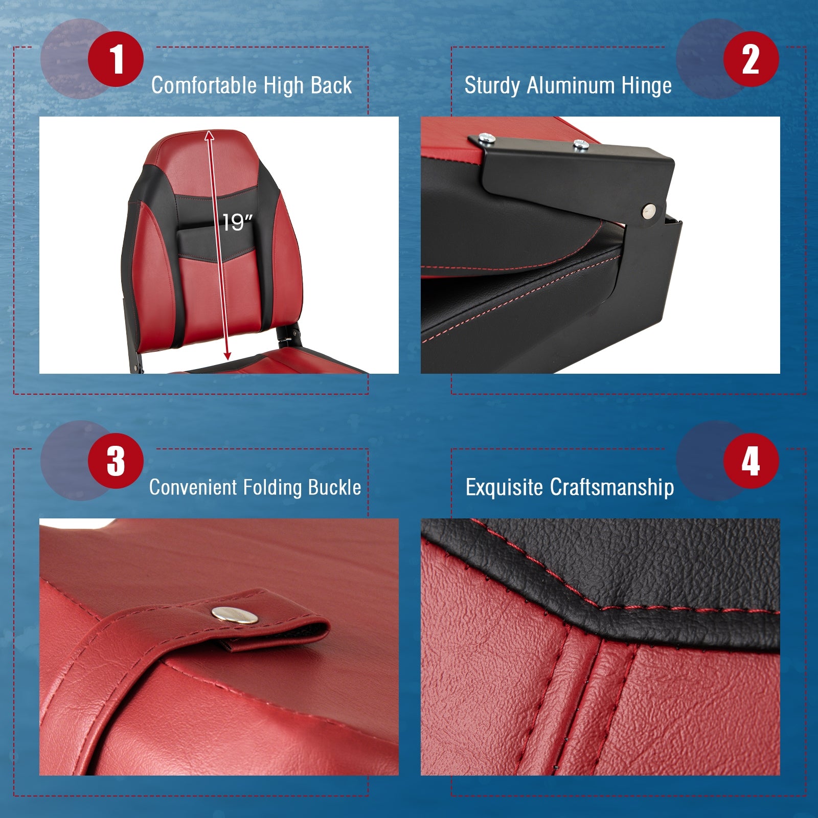High Back Folding Boat Seat Set, 2 Pieces, Red Water Sports at Gallery Canada