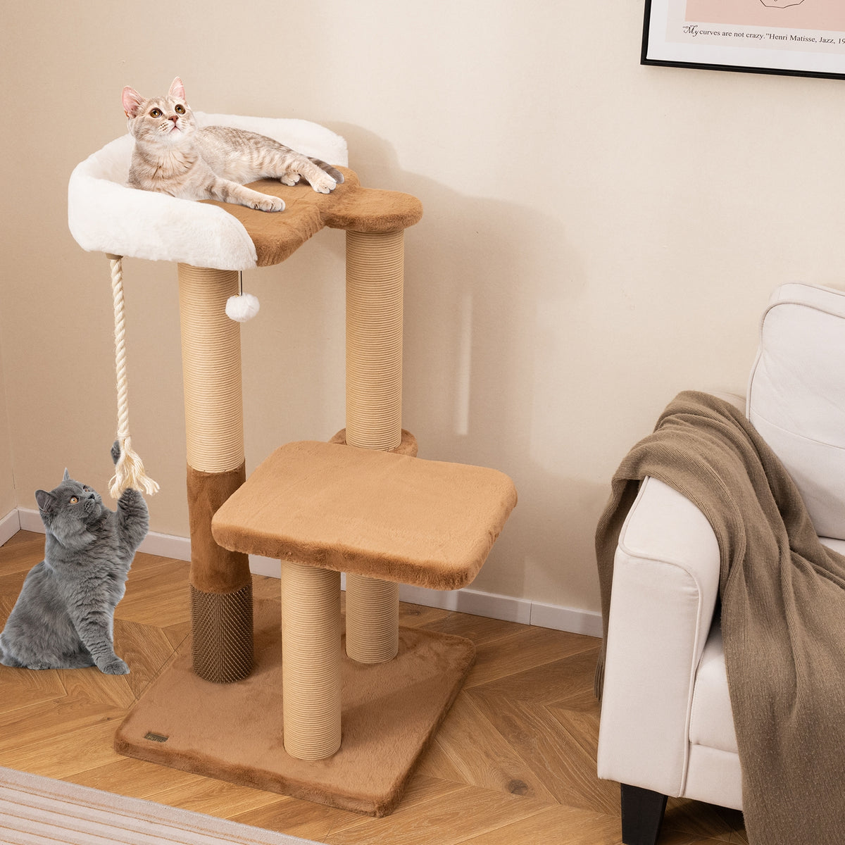 44 Inches Cat Tree, Plush Padded Perch, Dangling Ball, Coffee Cat Trees Condos & Scratchers at Gallery Canada