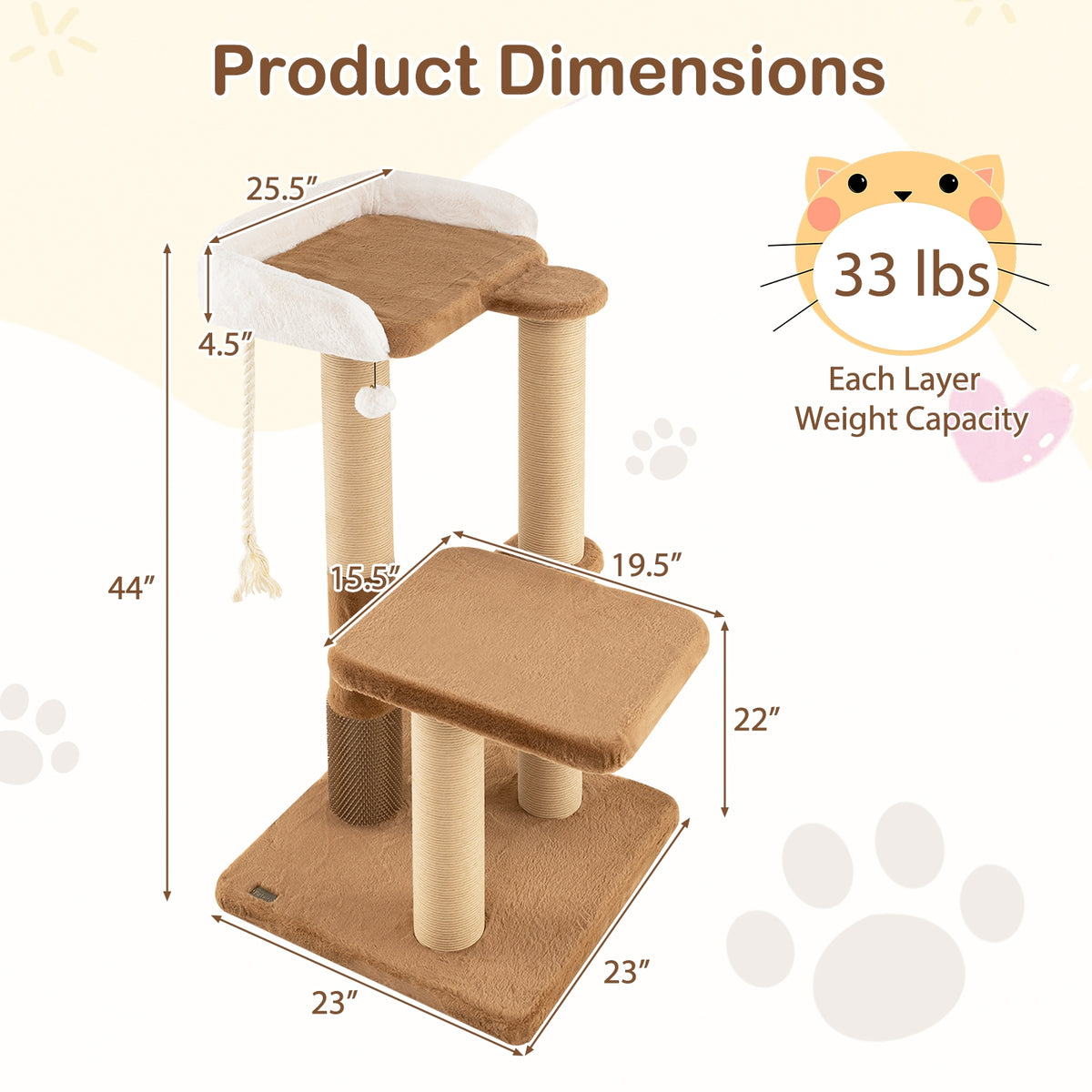 44 Inches Cat Tree, Plush Padded Perch, Dangling Ball, Coffee Cat Trees Condos & Scratchers at Gallery Canada