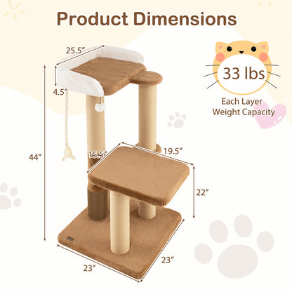 44 Inches Cat Tree, Plush Padded Perch, Dangling Ball, Coffee Cat Trees Condos & Scratchers at Gallery Canada