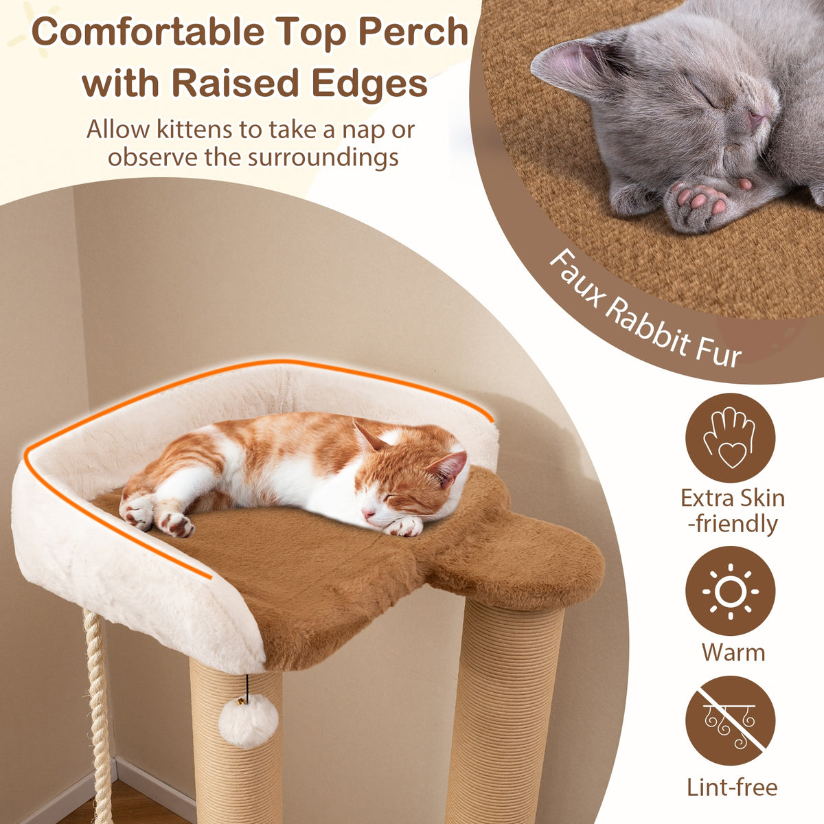 44 Inches Cat Tree, Plush Padded Perch, Dangling Ball, Coffee Cat Trees Condos & Scratchers at Gallery Canada