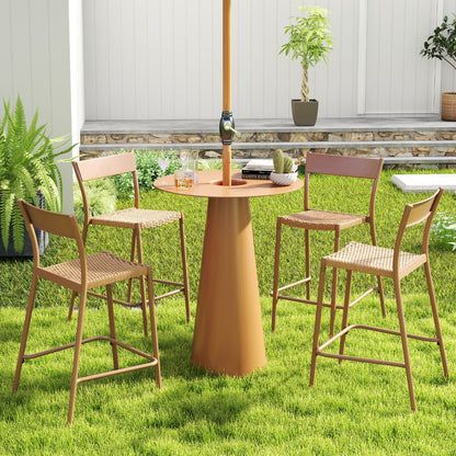 Patio Barstools Set Of 4, Rattan Seat Metal Backrest, Light Brown Patio Dining Chairs at Gallery Canada