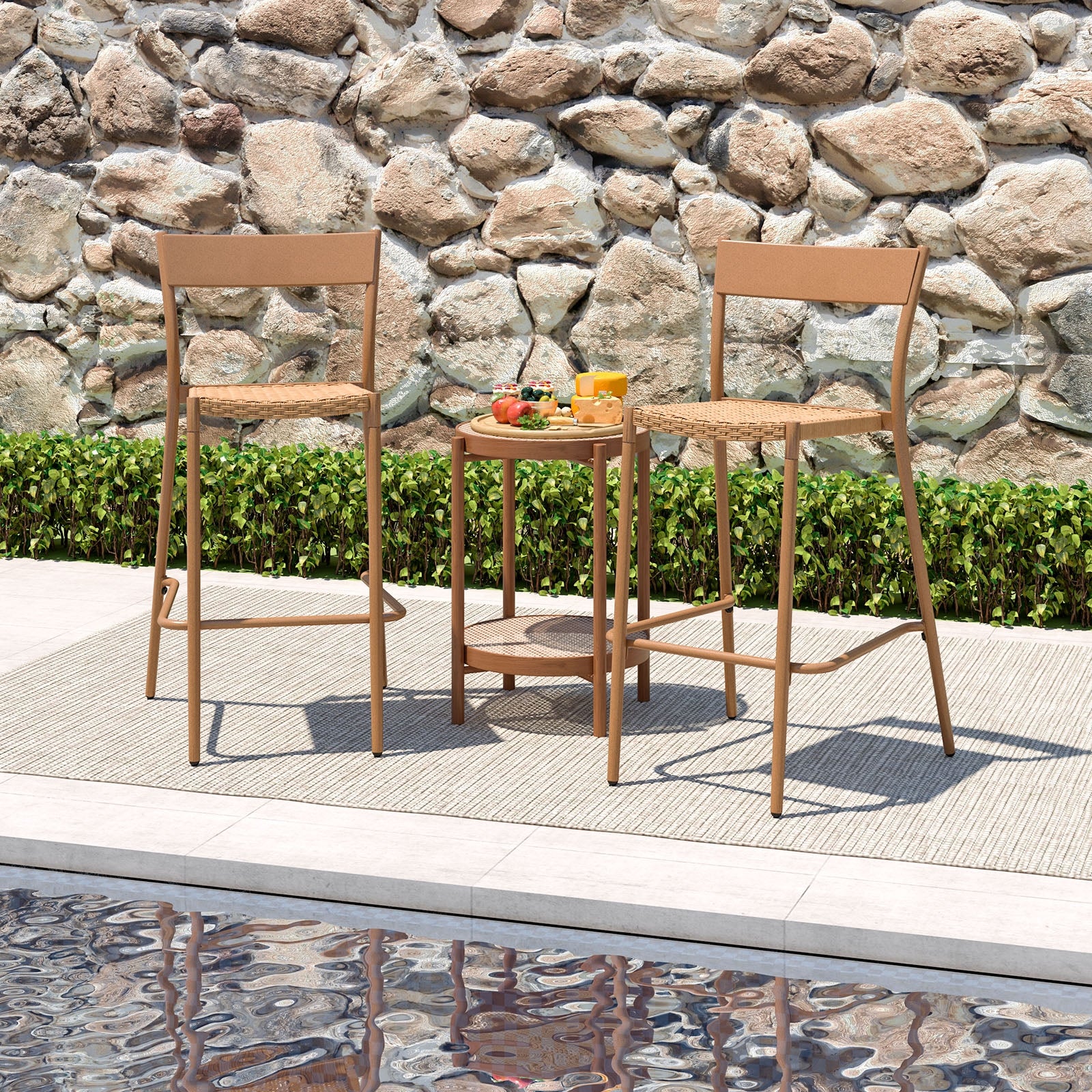 Patio Barstools Set Of 4, Rattan Seat Metal Backrest, Light Brown Patio Dining Chairs at Gallery Canada