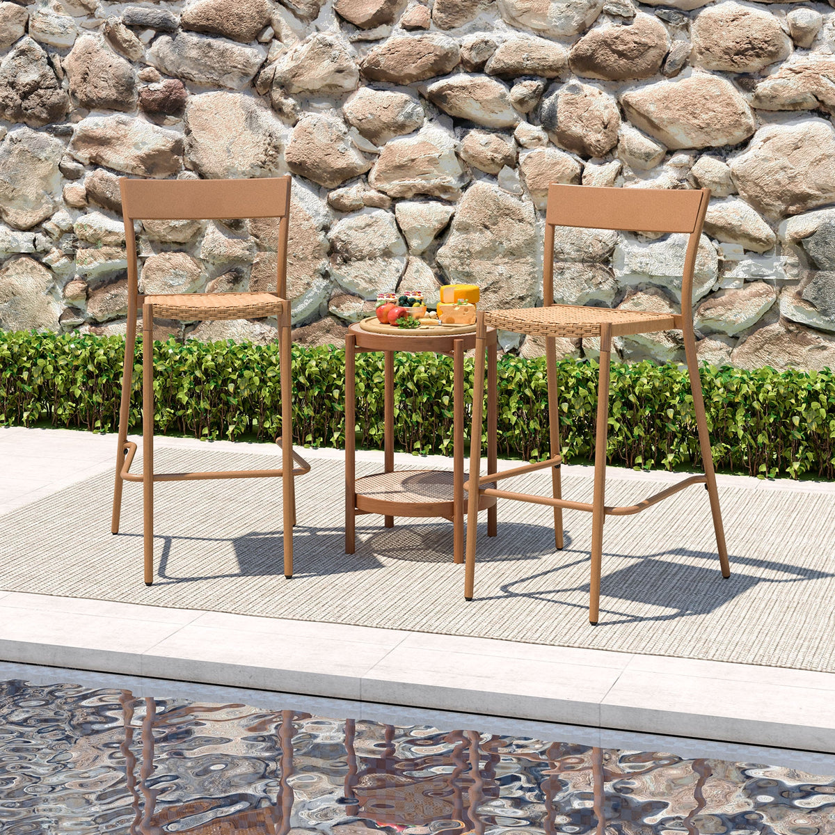 Patio Barstools Set Of 4, Rattan Seat Metal Backrest, Light Brown Patio Dining Chairs at Gallery Canada