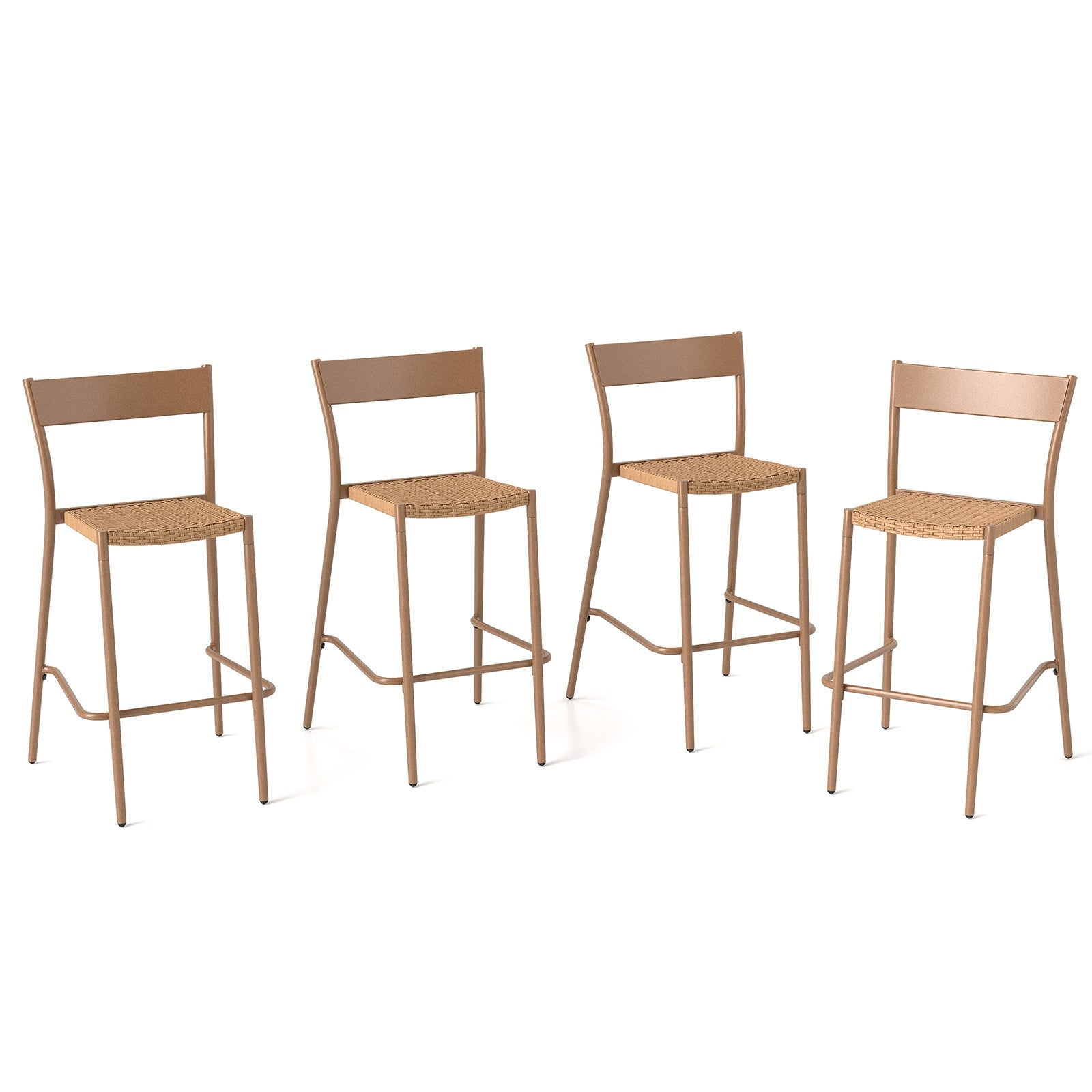 Patio Barstools Set Of 4, Rattan Seat Metal Backrest, Light Brown Patio Dining Chairs Light Brown at Gallery Canada
