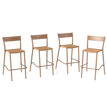 Patio Barstools Set Of 4, Rattan Seat Metal Backrest, Light Brown Patio Dining Chairs Light Brown at Gallery Canada