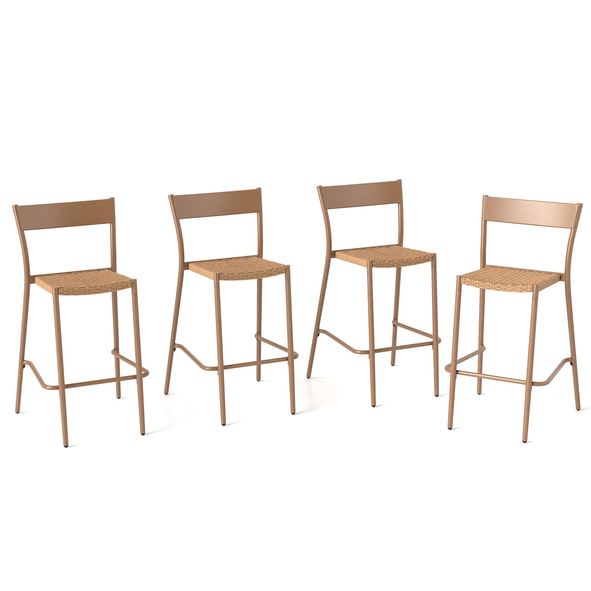Patio Barstools Set Of 4, Rattan Seat Metal Backrest, Light Brown Patio Dining Chairs at Gallery Canada