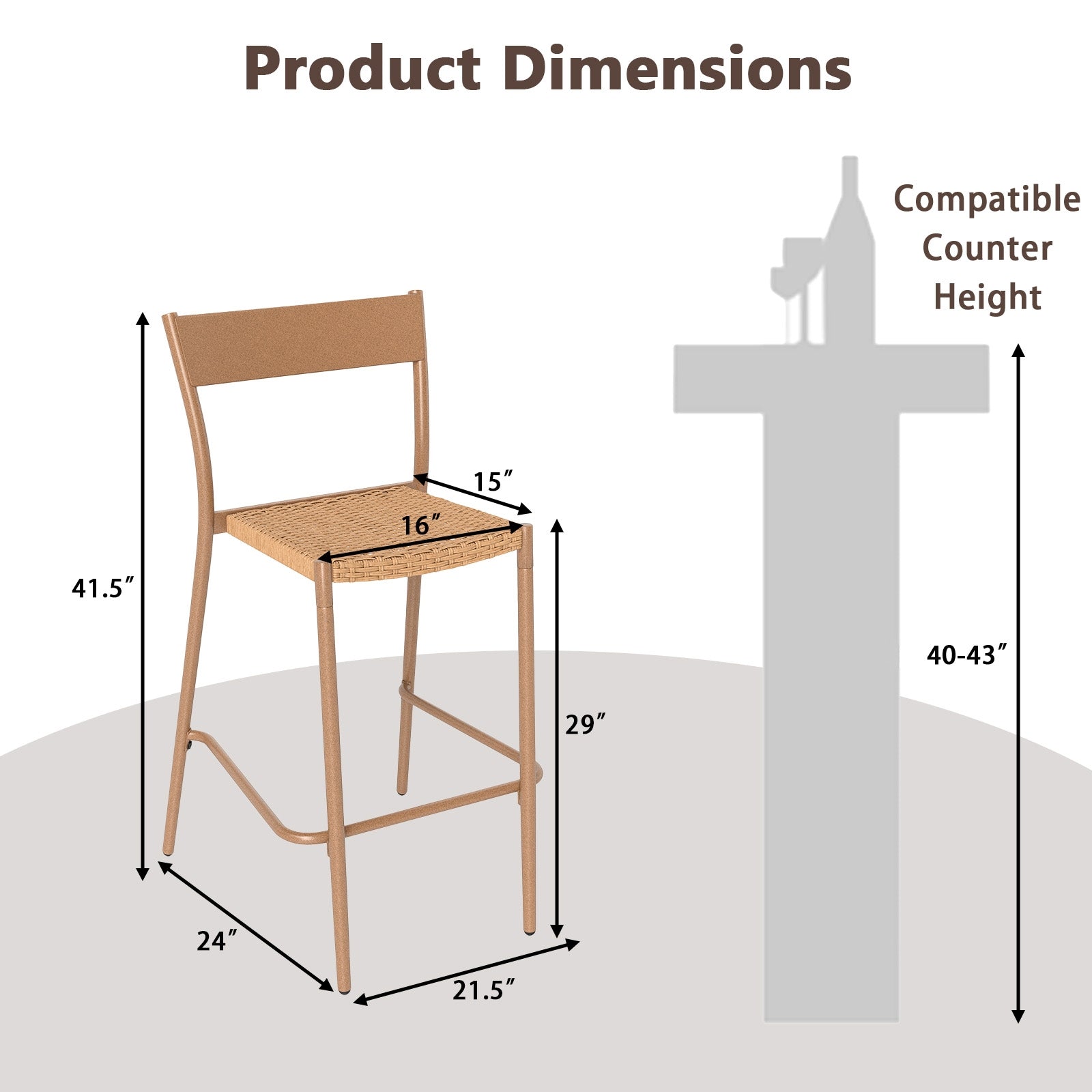 Patio Barstools Set Of 4, Rattan Seat Metal Backrest, Light Brown Patio Dining Chairs at Gallery Canada